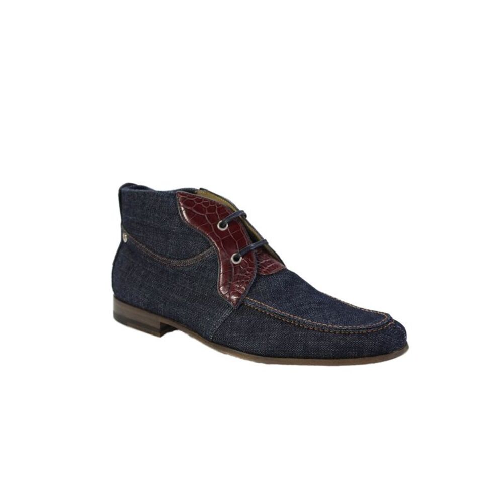 Tardini Mens Denim Alligator Skin Trim Lace Up Chukka Boots Blue Red Size 8.5